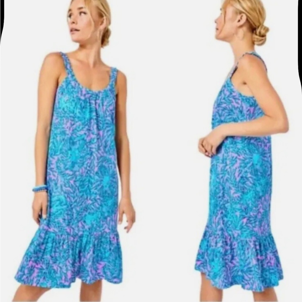 NWT Lilly Pulitzer Collins Knee Length Dress Bermuda Blue You Grow Girl Medium